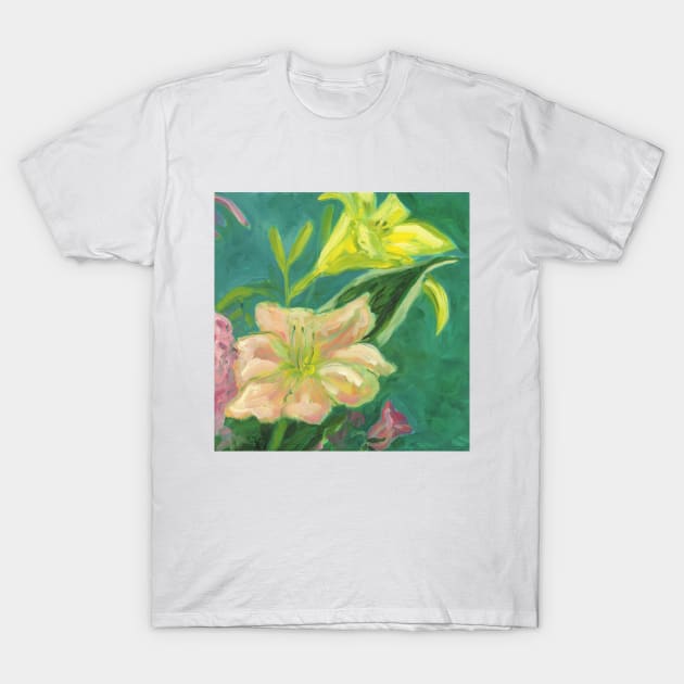 Lilies on Green T-Shirt by HelenDBVickers